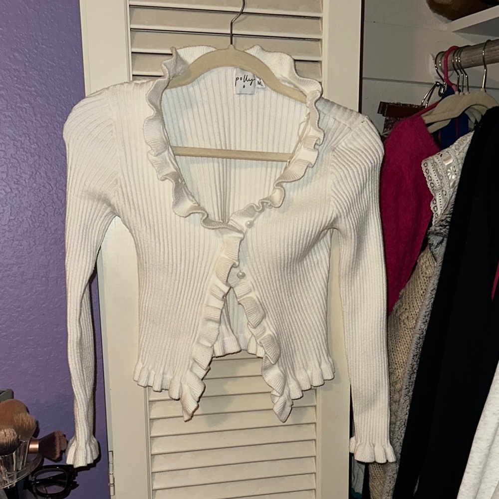 Princess Polly White Cropped Cardigan Sweater